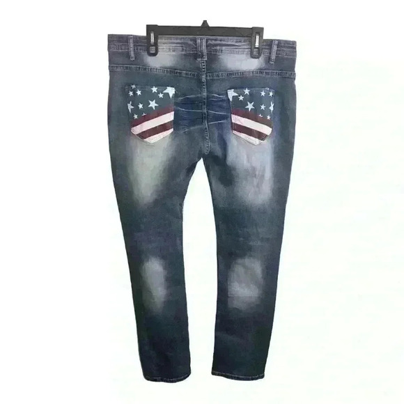 Stars And Stripes Jeans Size XXL Patriotic American Flag Denim Jeans 39” #30 - Picture 3 of 5